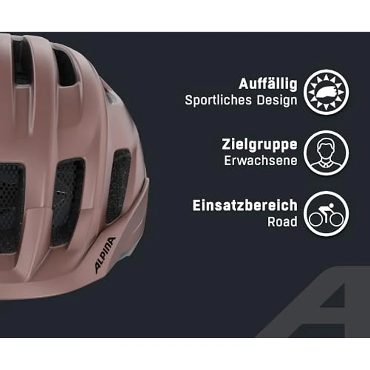 Alpina Sports Tour Helm Paranus 59-62, Fahrradhelm mit stoßabsorbierender EPS-Innenschale und hoher Luftzirkulation, mattrosa – Bild 3