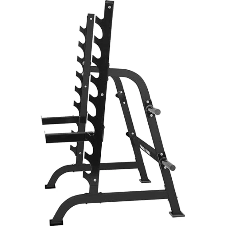 GORILLA SPORTS® Squat Rack, Kniebeugenständer mit Hantelscheibenständer, 9 Ablagen, max. 300 kg, aus Stahl, grau, 162,5 x 115 x 186 cm – Bild 6