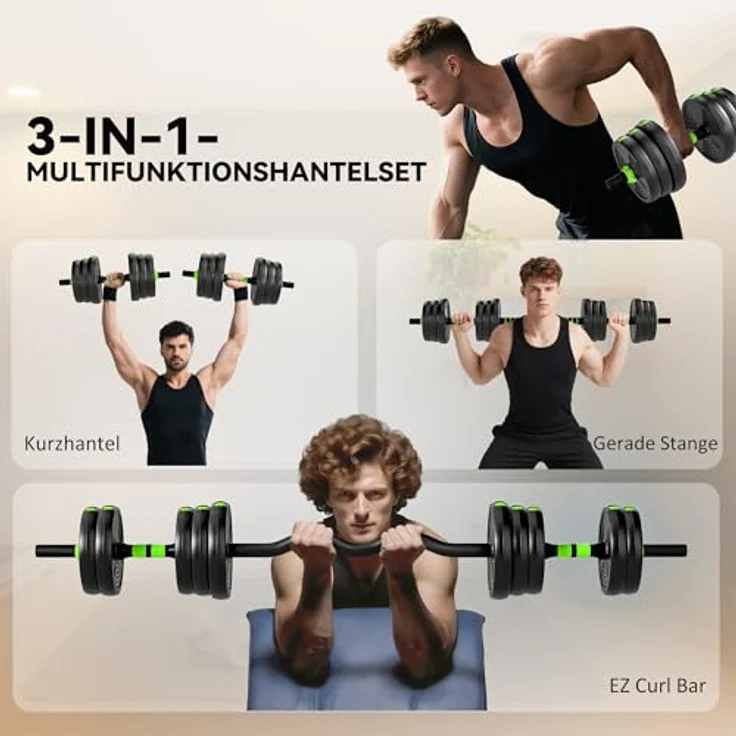 SPORTNOW Hantel-Set verstellbar 20 KG, mit Verbindungsrohr, Kurzhantel-Set für Ganzkörpertraining, grün – Bild 3