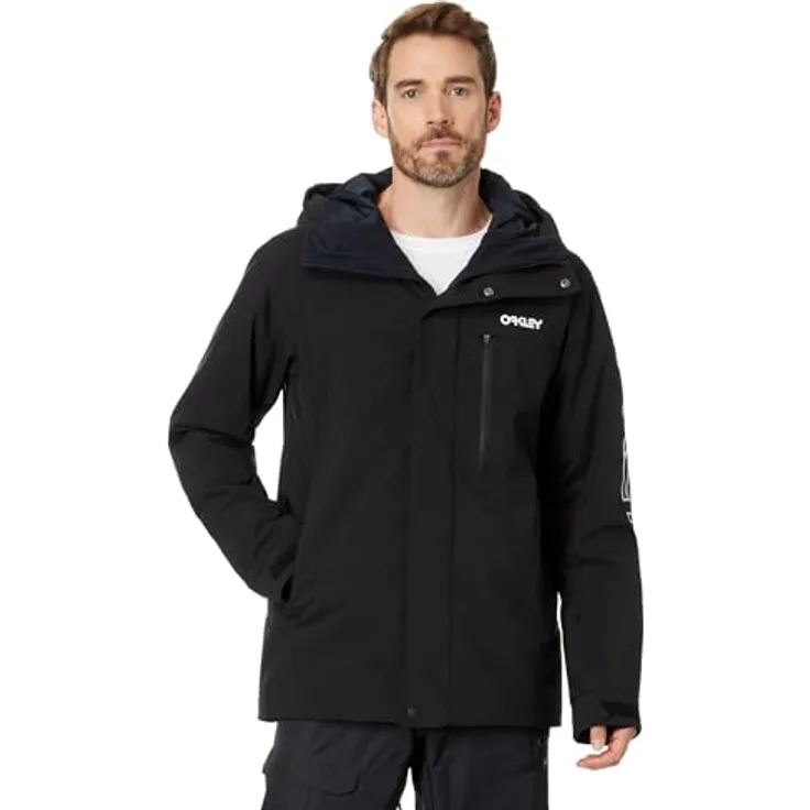 Oakley TNP TBT Insulated Jacke, Herren Skijacke in BLACK/WHITE mit BioZone™ Technologie, wasserdichter FNDry10K™ Beschichtung und verstellbarer Kapuze, Größe L