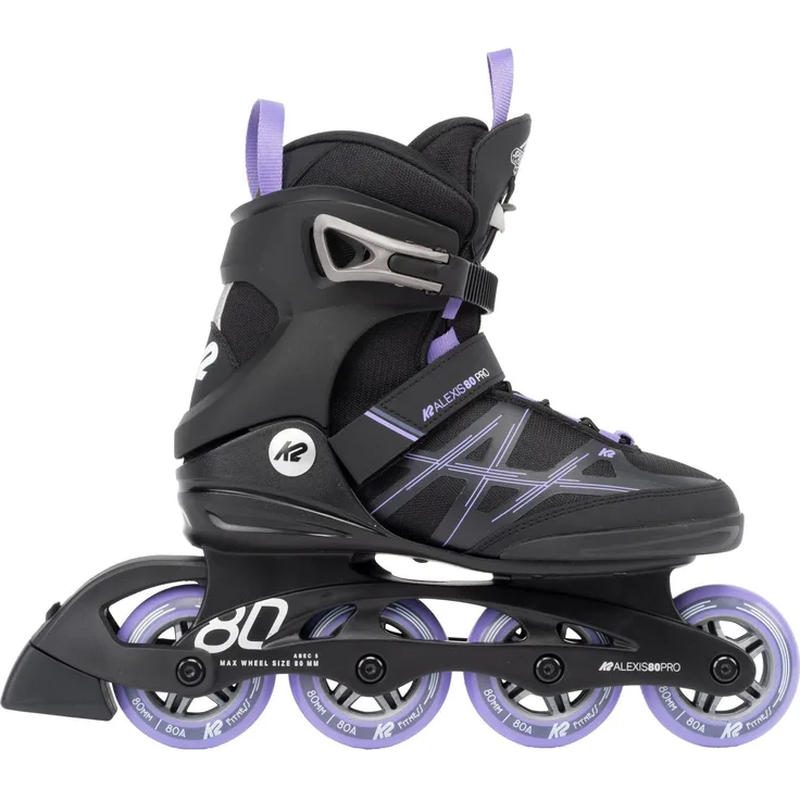 K2 Inline Skates ALEXIS 80 PRO, Damen, Größe 37 Schwarz/Lavendel, mit Tec Composite Rahmen, Stability Plus Cuff und ABEC-5 Kugellager