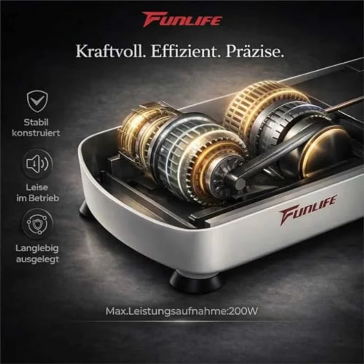 Funlife V8 Vibrationsplatte, 180 Stufen, 5 Programme, Bluetooth & Lautsprecher, Fitnessplatte mit Trainingsseilen für Ganzkörpertraining, bis 120 kg – Bild 2