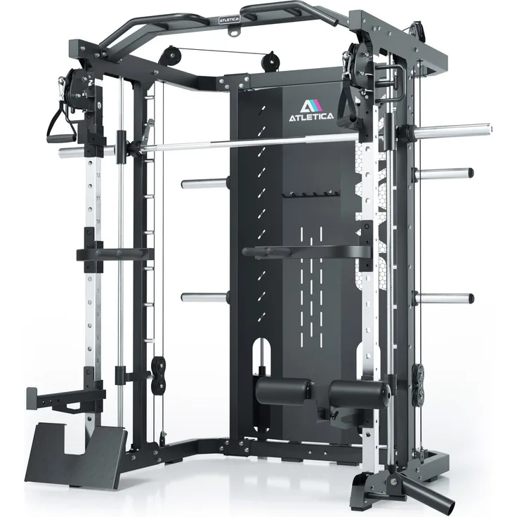 ATLETICA Kraftstation ATLETICA SWAT Multipresse, Low Version - All-in-One Gerät für Krafttraining mit 100 kg Steckgewichten, Schwarz