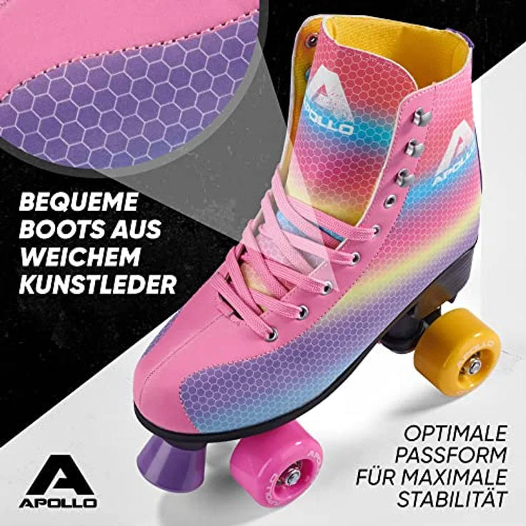 Apollo Rollschuhe Retro Discoroller, verstellbare Disco Roller Skates, größenverstellbar Rollerskates, Retro Design, Schwarz – Bild 2