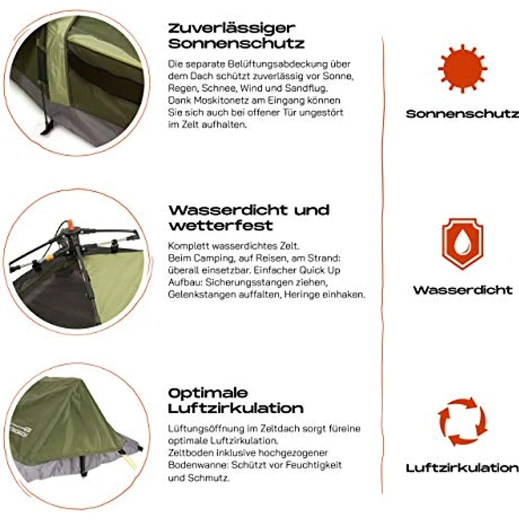 Lumaland Where Tomorrow Solo-Zelt Pop Up Wurfzelt 1-Personen-Zelt - Ultraleicht, kleines Packmaß, wasserdicht, robust - Grün – Bild 5