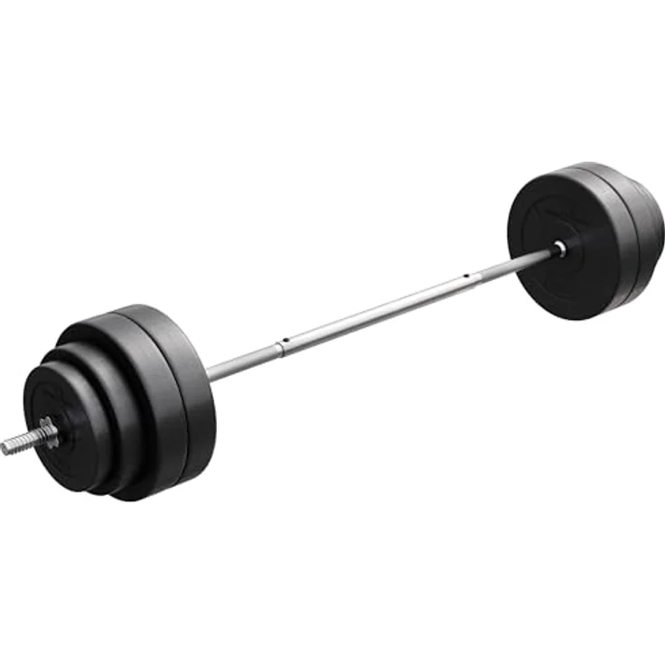 GYRONETICS® Hantelset 60kg - Langhantelstange, 2x2kg, 2x5kg, 4x10kg, Gusseisen/Kunststoff Hantelscheiben, 25mm, mit 2 Sternverschlüssen, Griff Gerändelt, Chrom - Langhantel Set, Hanteln, Gewichte – Bild 1