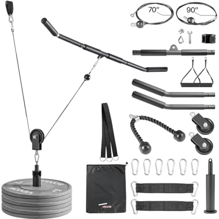 VEVOR Kabelzug QT1836, 2 Stück Latzug bis 150 kg belastbar, Krafttrainingsgerät mit Latzugstange und Pulley System für Heimtrainer und Fitnesscenter – Bild 9