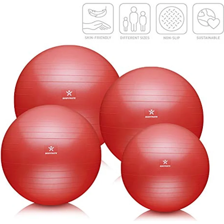 BODYMATE Gymnastikball Sitzball Trainingsball mit GRATIS E-Book inkl. Luft-Pumpe, Ball für Fitness, Yoga, Gymnastik, Core Training, für starken Rücken als Büro-Stuhl Pepper-RED 85cm – Bild 2