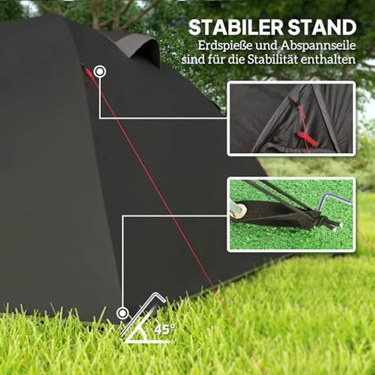 Outsunny Tunnelzelt 4 Personen, leicht und stabil, wasserdicht 3000mm Wassersäule, UV 50+, mit Vordach und Doppeltüren, ideal für Camping und Trekking – Bild 5