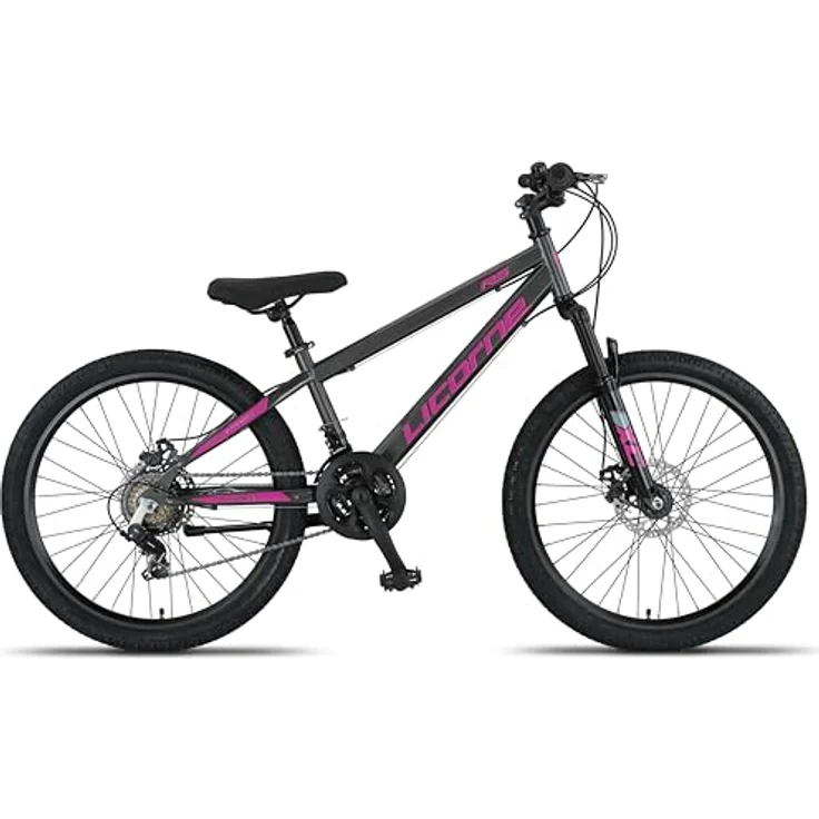 Licorne Bike Thunder Premium Mountainbike, 24 Zoll, Anthrazit/Rosa, Discbremse, robust und hochwertig, für alle Altersgruppen – Bild 2