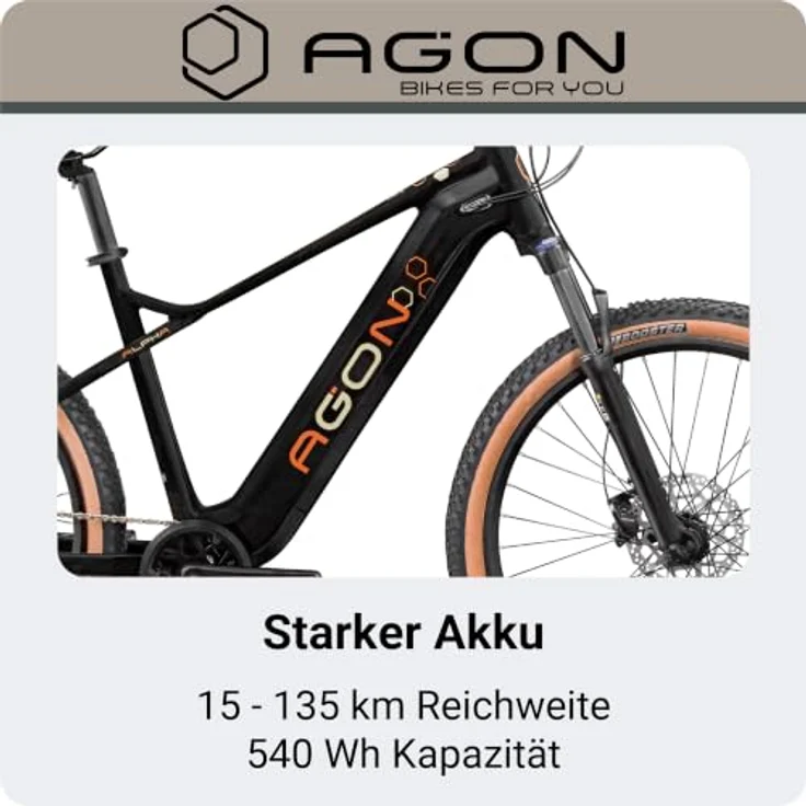 Agon Alpha E Bike Mountainbike 27,5 Zoll, 540 Wh Akku, 10 Gang Shimano Deore, schwarz/beige – Bild 3