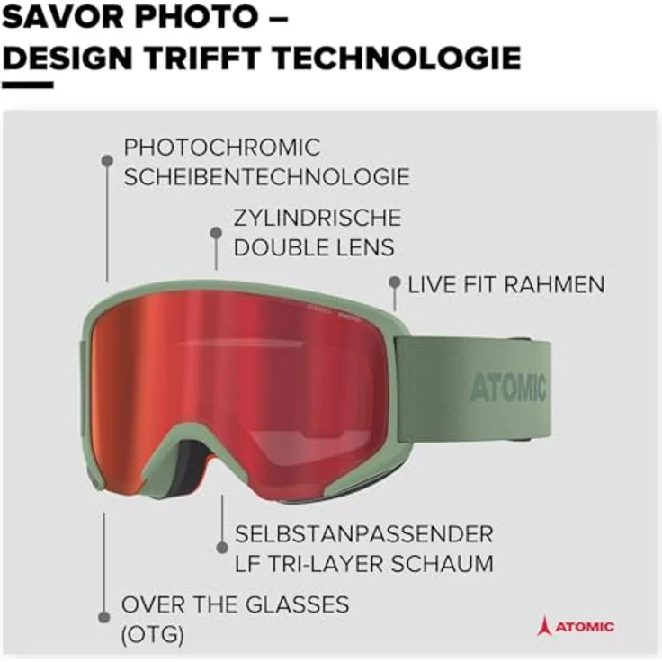 ATOMIC SAVOR M PHOTO Skibrille, Mittelgroße Ski- & Snowboardbrille mit Photochromic Technologie und Live Fit Rahmen für individuelle Passform – Bild 2
