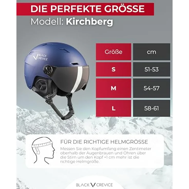 BLACK CREVICE Skihelm Kirchberg, Navy mit Visier, L (58-61cm), atmungsaktiv, stufenlos anpassbar, CE-zertifiziert – Bild 5
