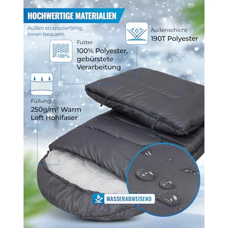 KingCamp Oasis Serie Deckenschlafsäcke mit Kopfteil, 220 × 75 cm, 3 Jahreszeiten, Komfortbereich 12°C bis -3°C, wasserabweisend, inkl. Packsack – Bild 4