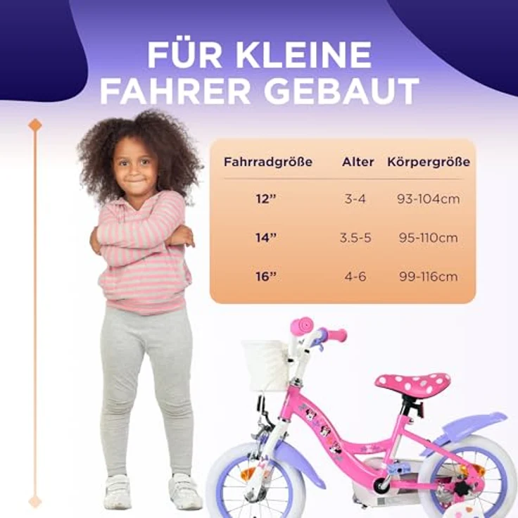 Volare Kinderfahrrad Minnie, 12 Zoll, rosa, mit Handbremse, Rücktrittbremse und abnehmbaren Stützrädern, für Mädchen – Bild 6