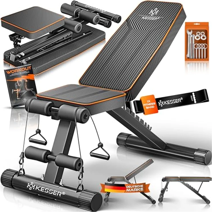 KESSER Klappbare Hantelbank Multifunktionale Trainingsbank in Carbon-Optik, 500kg Belastbarkeit, verstellbar für Ganzkörpertraining – Bild 1