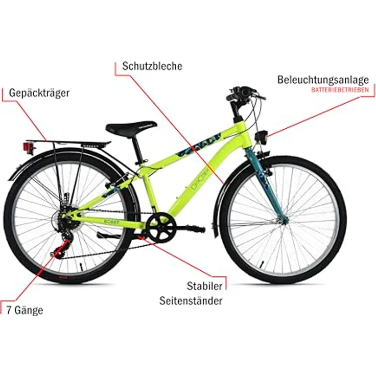 Dacapo Bobby, 24" Kindervelo mit 7-Gang Shimano Schaltung, V-Brakes und Beleuchtung – Bild 4