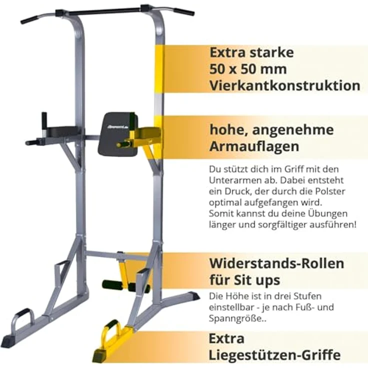 ScSPORTS® Kraftstation Power Tower Kraftturm 120kg Dip Station, Grau und Schwarz, für Ganzkörpertraining – Bild 3