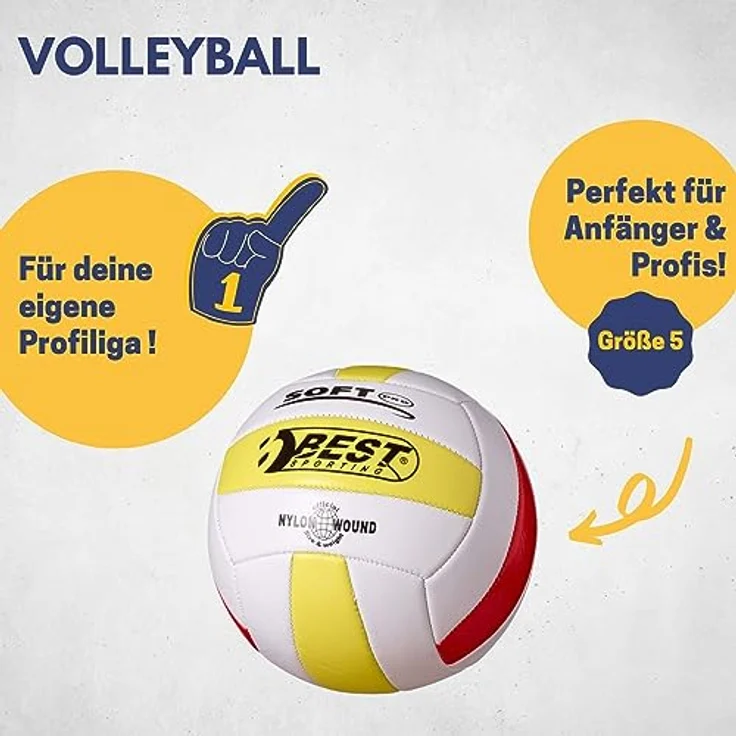 Best Sporting Volleyball Soft Pro Größe 5, weiß/gelb/rot – Bild 3