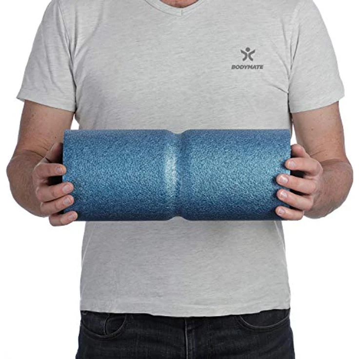 BODYMATE Faszienrolle CARE Mittel-Hart mit umlaufender Rille zur Wirbelsäulen-Entlastung und E-Book, Cool-Grey-Blue, 35x14cm – Bild 3
