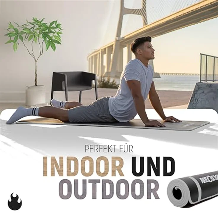 NEOLYMP Fitnessmatte, extra dicke und rutschfeste Trainingsmatte mit E-Book, Tragegurt und schadstofffreier Oberfläche, grau – Bild 4