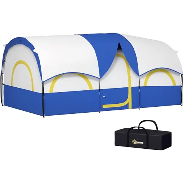 Outsunny Tunnelzelt für 6 Personen, 3-Raum Familienzelt mit UV-Schutz, 3000mm wasserabweisend, inkl. Tragetasche, Blau – Bild 1