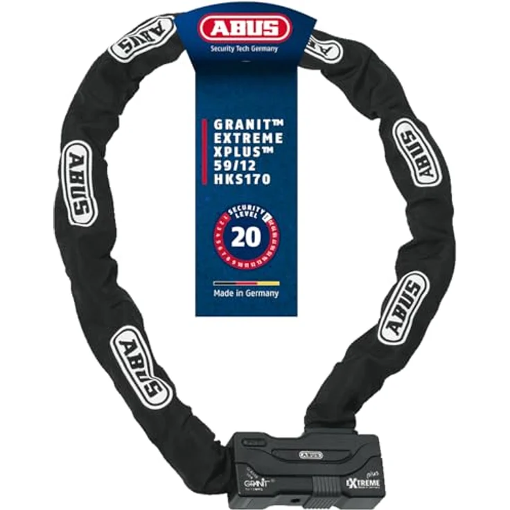 Abus Granit Extreme Plus 59, Veloschloss mit 12-mm-Sechskantkette aus gehärtetem Stahl, 170 cm – Bild 2
