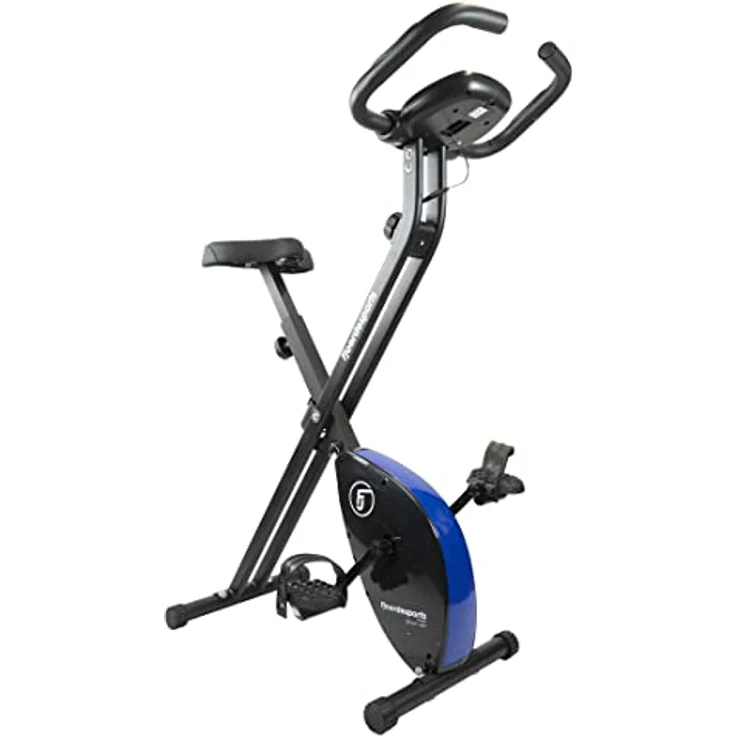 Fjoerdesports faltbarer Fahrradtrainer, Heimtrainer, Fitnessfahrrad LCD Trainingscomputer, klappbarer Hometrainer, inklusive Pulsmessung, maximales Benutzergerwicht 110 kg, 8 Widerstandsstufen (Blau) – Bild 1