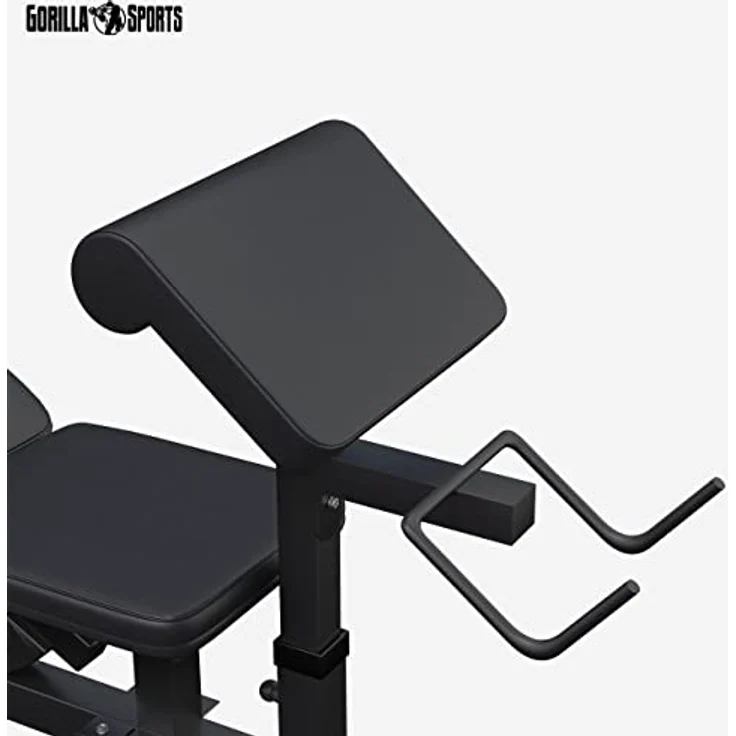 GORILLA SPORTS® Hantelbank mit Gewichten - 170 cm Hantelstange, 40/70/100 kg Hantelset, Beincurler, Butterfly, Dip-station, Curlpult - Trainingsbank, Fitnessstation, Kraftstation mit Langhantel – Bild 5