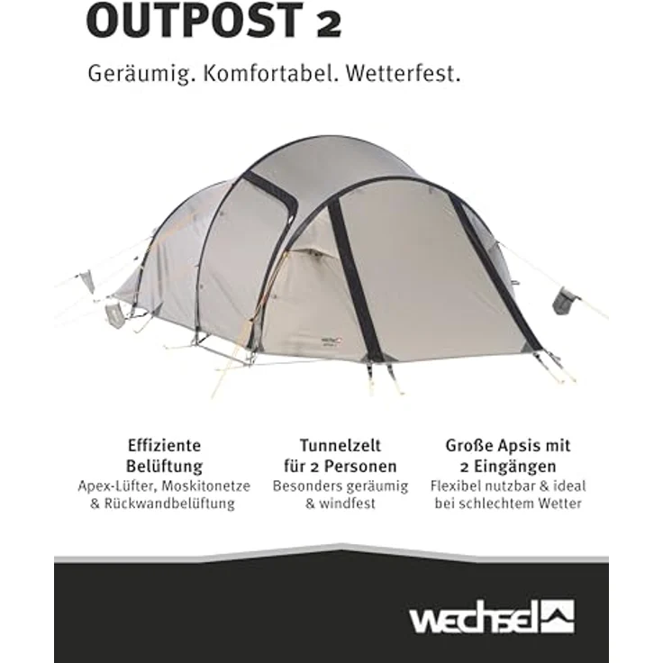 Wechsel Outpost 2 Travel Line, Tunnelzelt für 2 Personen, 3.30 kg, hoch wasserdicht mit 5000 mm und 7000 mm Wassersäule, einfach aufzubauen – Bild 2