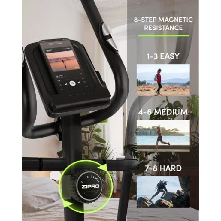 Zipro Erwachsene Magnetischer Crosstrainer Burn Gold bis 120kg, Schwarz, One Size, einheitsgröße, Ellipsentrainer, Ergometer, Fitness Heimtrainer inkl. Tablethalterung, 8 Widerstandsstufen – Bild 4