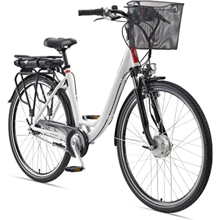 Telefunken E-Bike Elektrofahrrad Alu, RC657 Multitalent, 7-Gang Shimano Nabenschaltung, Pedelec Citybike leicht mit Fahrradkorb, Weiß - Preisvergleich