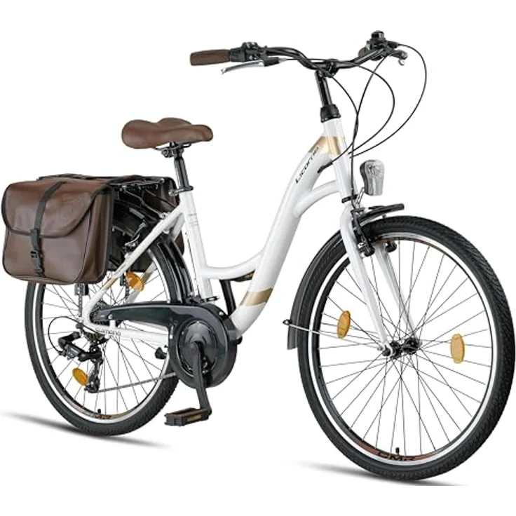 Licorne Bike Stella Plus Premium City Bike, 26 Zoll Aluminium Fahrrad mit 21 Gang-Schaltung, StVZO konform, weiss, für Mädchen, Jungen, Herren und Damen – Bild 1