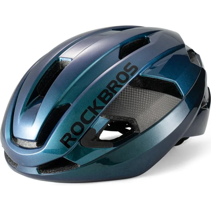 ROCKBROS LK-15 Carbonfaser-Fahrradhelm, 58-62 cm, blau, mit 3D-GRID-Dämpfungssystem und magnetischem Schnellverschluss