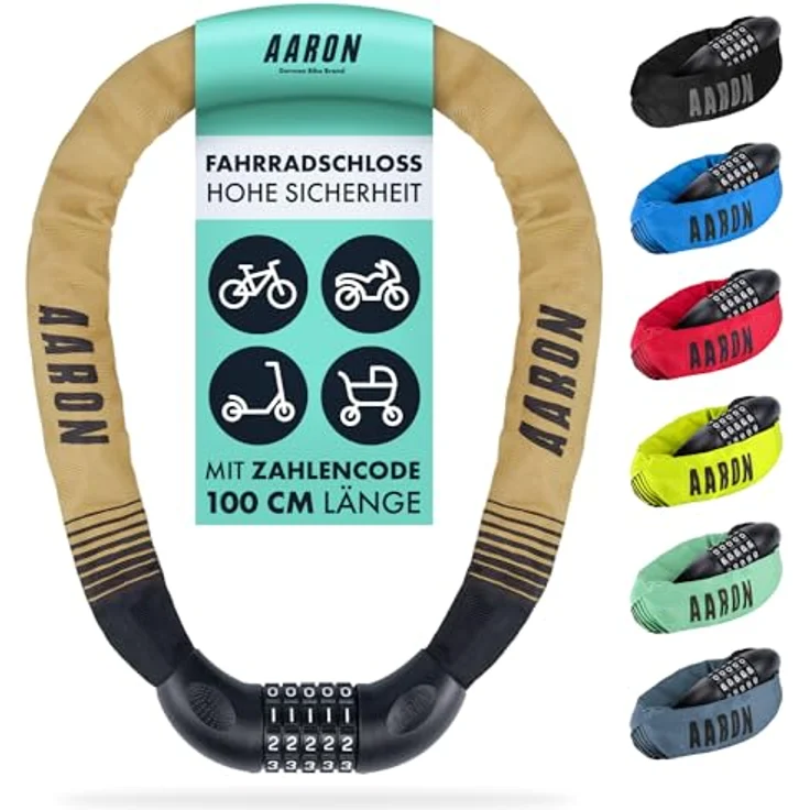 AARON Lock One Kettenschloss, Fahrradschloss mit 5-stelligem Zahlencode, gehärtetem Stahl und hoher Sicherheitsstufe, 100 cm, sand – Bild 1