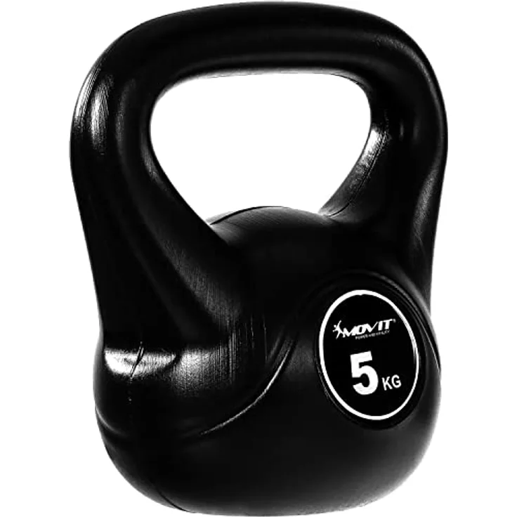 MOVIT Kettlebell BASIC BLACK, Kugelhantel mit bodenschonender Kunststoffhülle, 1 kg bis 20 kg, schadstoffgeprüft, 5 kg