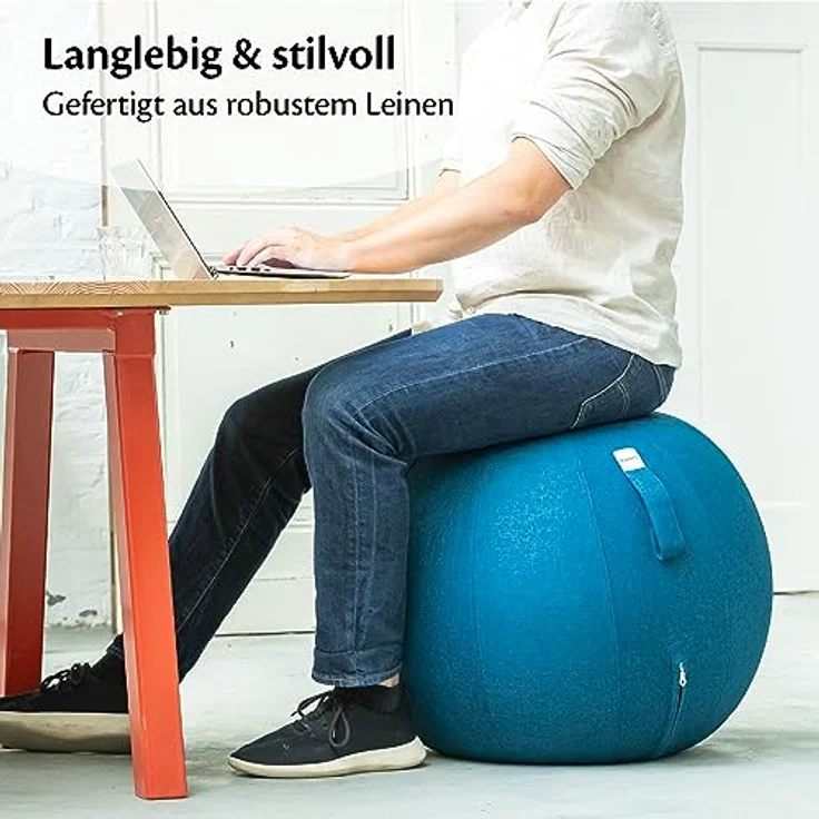 Backerz® Sitzball - Ergonomische Sitzmöbel für Büro und Heimbüro - Langlebiger Stoff, Gymnastikball - Fitness-Ball, Ballstuhl mit Ballauflage - Waschbarer Leinenbezug (65 cm, Darkteal) – Bild 2