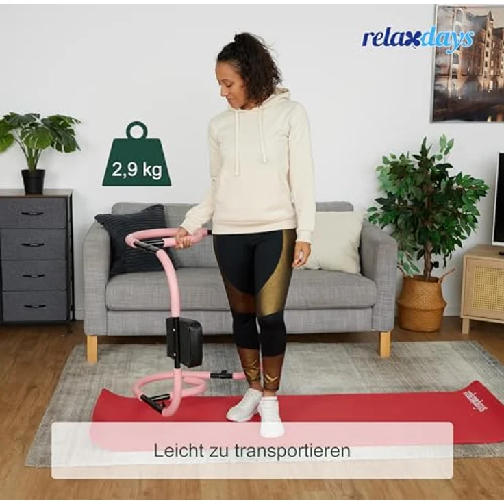 relaxdays Bauchtrainer AB Roller für Zuhause in Rosa, Nackenstütze, bis 100 kg Belastbarkeit – Bild 8
