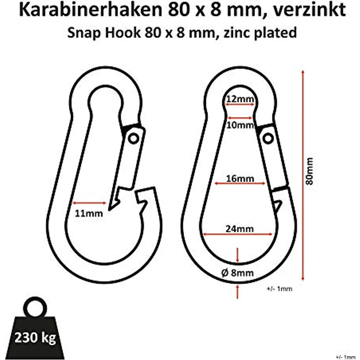 C.P.Sports Griffe für Seilzüge, Kabelzüge, Latzugstange, Rudergriff, Bizeps Trizeps Stange, Trizeps Seil, SZ Stange, Karabiner, Einhandgriff, Unterarmtrainer, Griff Set (Karabinerhaken) – Bild 5