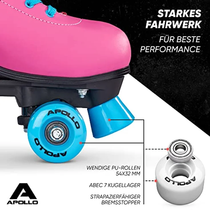 Apollo Rollschuhe Retro Discoroller, verstellbare Disco Roller Skates, größenverstellbar Rollerskates, Retro Design, Schwarz – Bild 5