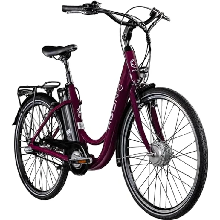 Agon Axis E Bike Citybike 26 Zoll Elektrofahrrad 250W Motor bis 115 km 3 Gang 10,4 Ah Lithium Ionen Akku Gepäckträger Damen und Herren 140-165 cm (Purple Violet, 46 cm)