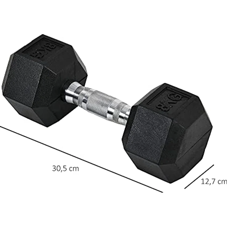 HOMCOM Hexagon Kurzhanteln 2er Set Gusseisen Hanteln Griff gerändelt Hantel Set Kurzhantelset Gewichte Metall Gummi schwarz 2 x 8 KG – Bild 3