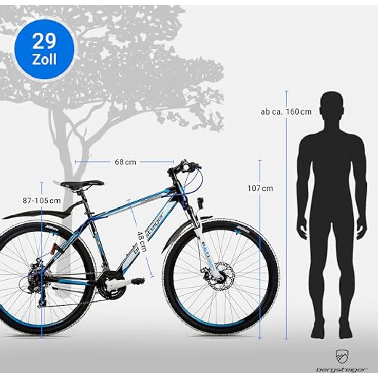 Bergsteiger Canberra 29 Zoll Mountainbike, Aluminium Rahmen, Hardtail MTB mit 21 Gang-Schaltung, Scheibenbremsen, Licht & Schutzblech, Gabel-Federung – Bild 6