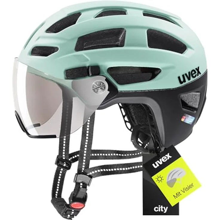 Uvex Finale Helm mit Visier und LED, E-Bike Helm in Jade-Schwarz Matt, 56-61 cm, leichte 330 g, 19 Belüftungsöffnungen, integrierte Sonnenblende – Bild 1