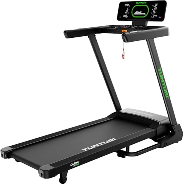 Tunturi Cardio Fit T50 Laufband - Walking Pad mit 44 Programmen, klappbar und kompakt, 0,8 bis 16,0 km/h, große Lauffläche 130 × 45 cm, automatische Steigung 15 Stufen, LED-Display, Fitnessgerät für Zuhause – Bild 1