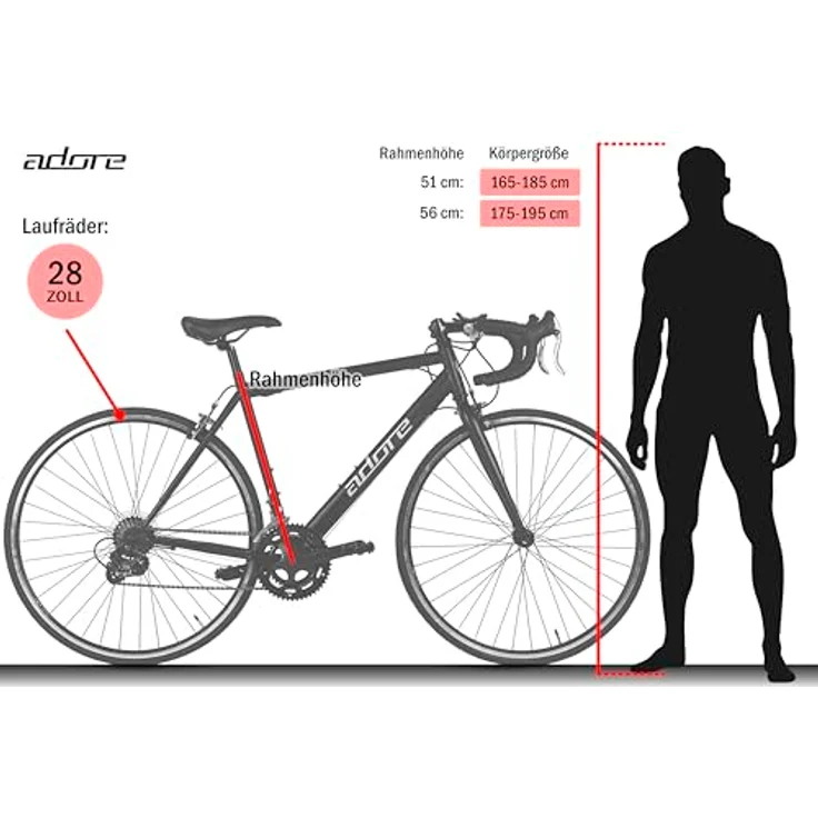 Adore Rennrad Racer 28'', schwarz, 14 Gänge, RH 51 cm, ideal für Einsteiger – Bild 3