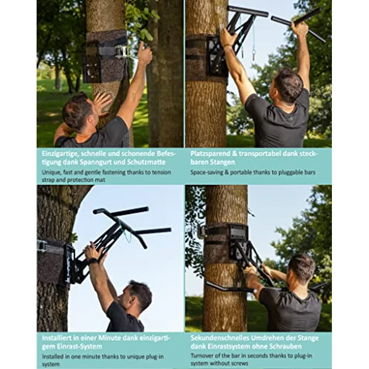 PULLUP & DIP Premium Klimmzugstange und Dip Stange, mobile Indoor- und Outdoor-Fitnesslösung, robustes schwarzes Stahl-Design, über 35 Übungen inklusive Übungsguide – Bild 5