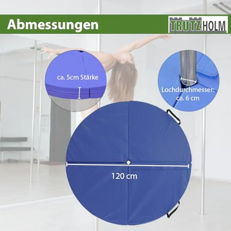 TRUTZHOLM Pole Dance Matte Ø 120 cm, faltbare Tanzstangenmatte mit EPE-Schaumkern, blau – Bild 4