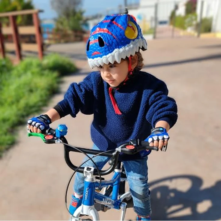 Crazy Safety Fahrradhelm für Kinder | Blauer Dino | 3D-Design, EN1078, mit LED-Rücklicht, Größe S – Bild 4