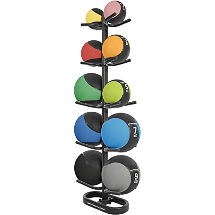 Sport-Tec Medizinball-Set 11-TLG., 1-10 kg inkl. Ständer, hochwertiges Gummi, griffig, vielseitiges Ganzkörpertraining, Schwarz